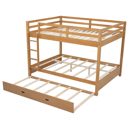 Sturdy wooden bunk bed frame with ladder, natural finish and slats on Tampa Home & Garden Store