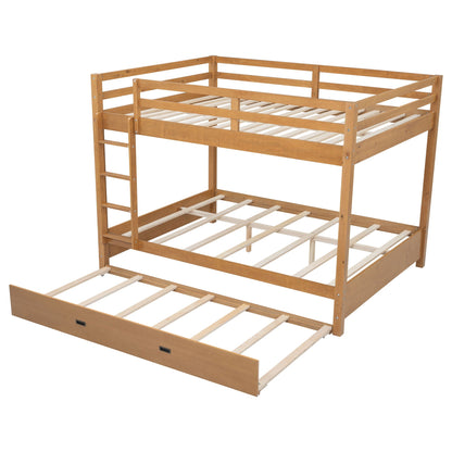 Sturdy wooden bunk bed frame with ladder, natural light brown finish, slatted beds on Tampa Home & Garden Store