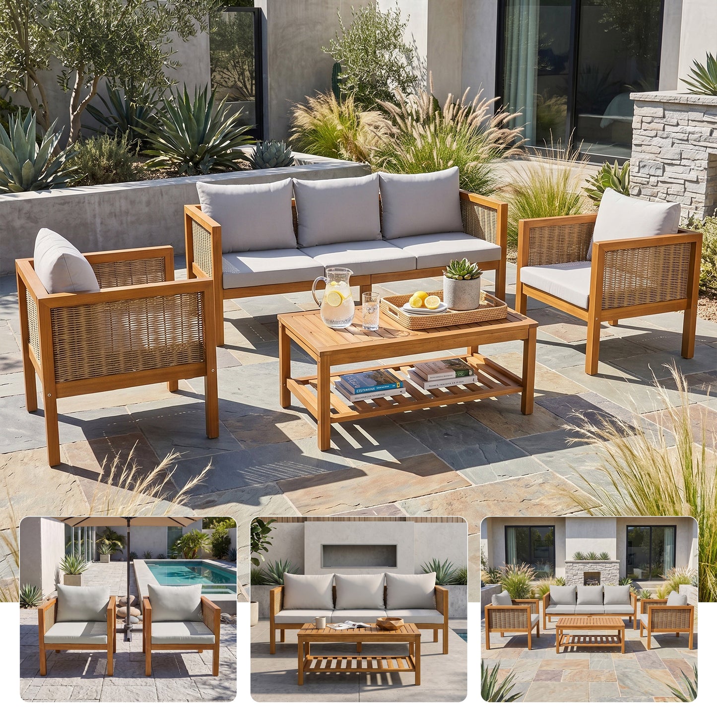 Patio Sofa Set for Outdoor Woven Rattan Seating