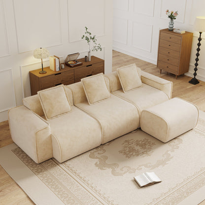 Sofas HouseOfZazla streamlined 3-seat L-shaped modular sofa beige with plush cushions on Tampa Home & Garden Store
