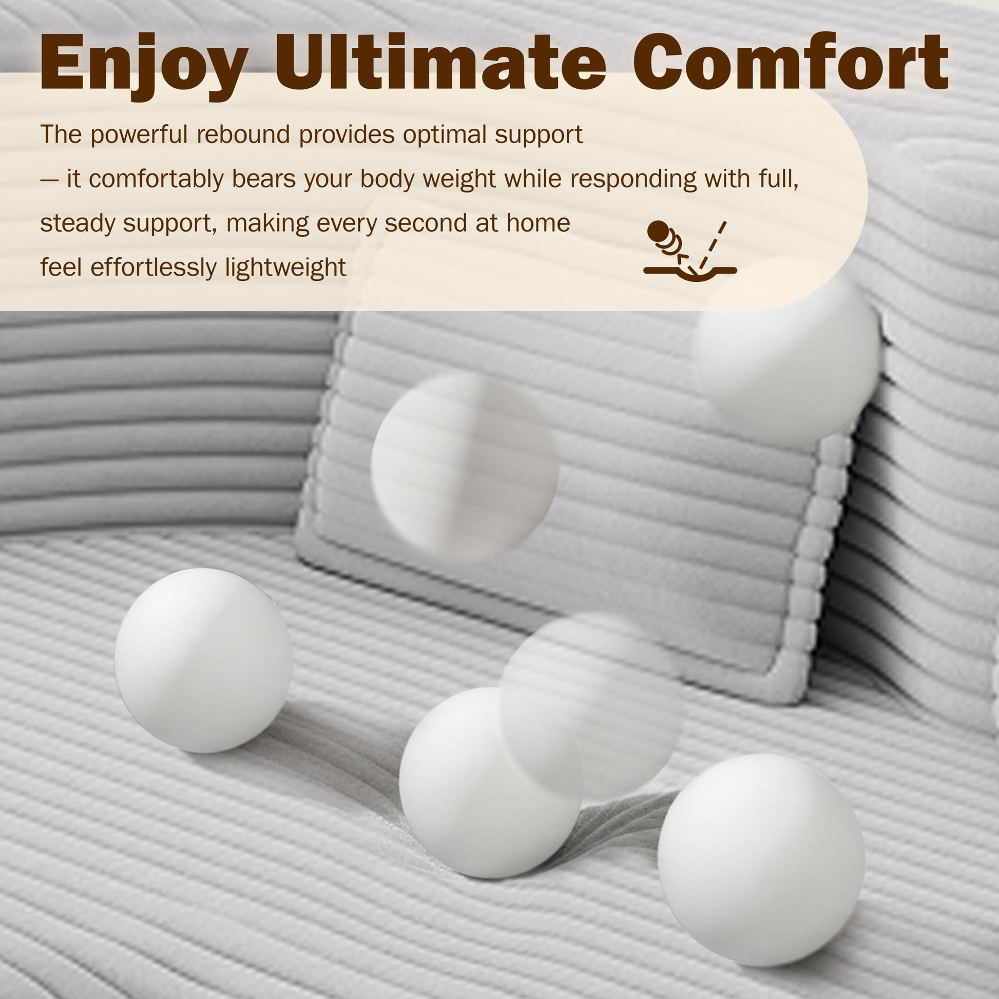 Floor sofa with 2 pillows in gray ribbed fabric and white decor spheres on Tampa Home & Garden Store