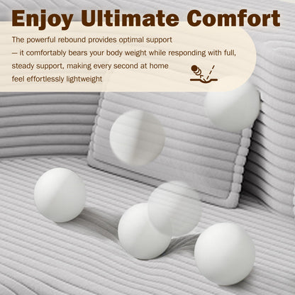 Floor sofa with 2 pillows in gray ribbed fabric and white decor spheres on Tampa Home & Garden Store