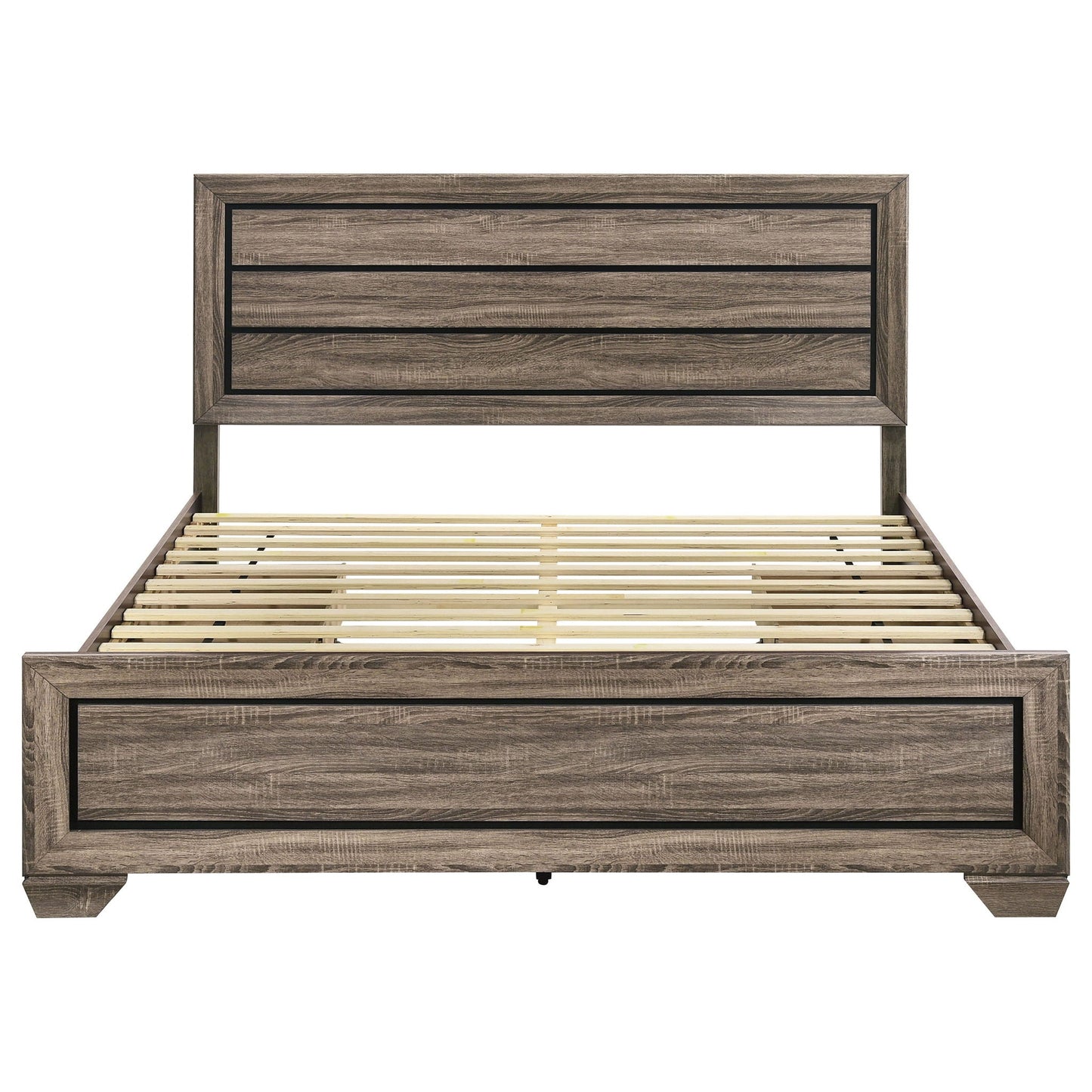 Oatfield Panel Bed by HouseOfZazla in weathered wood finish with three-panel headboard on Tampa Home & Garden Store