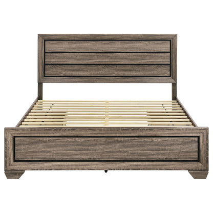 Oatfield Panel Bed by HouseOfZazla in weathered wood finish with three-panel headboard on Tampa Home & Garden Store