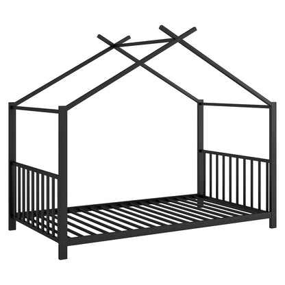 Black metal canopy bed frame with crossbeam roof support by Unique Piece Furniture on Tampa Home & Garden Store