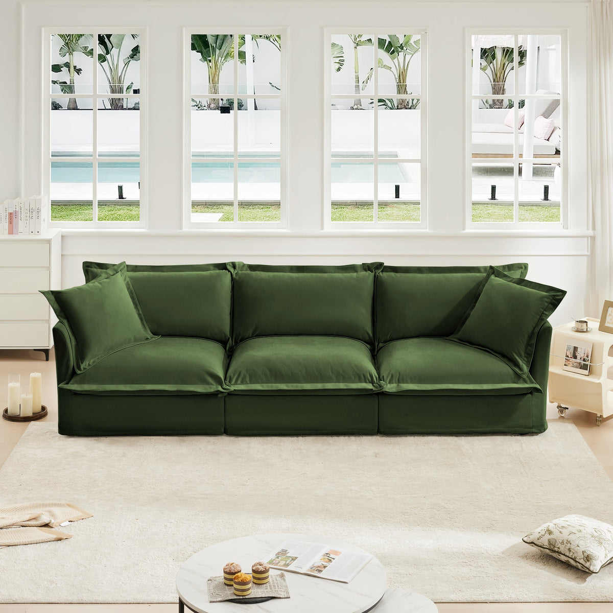 Modern Slipcovered Chenille And Comfortable Sofa