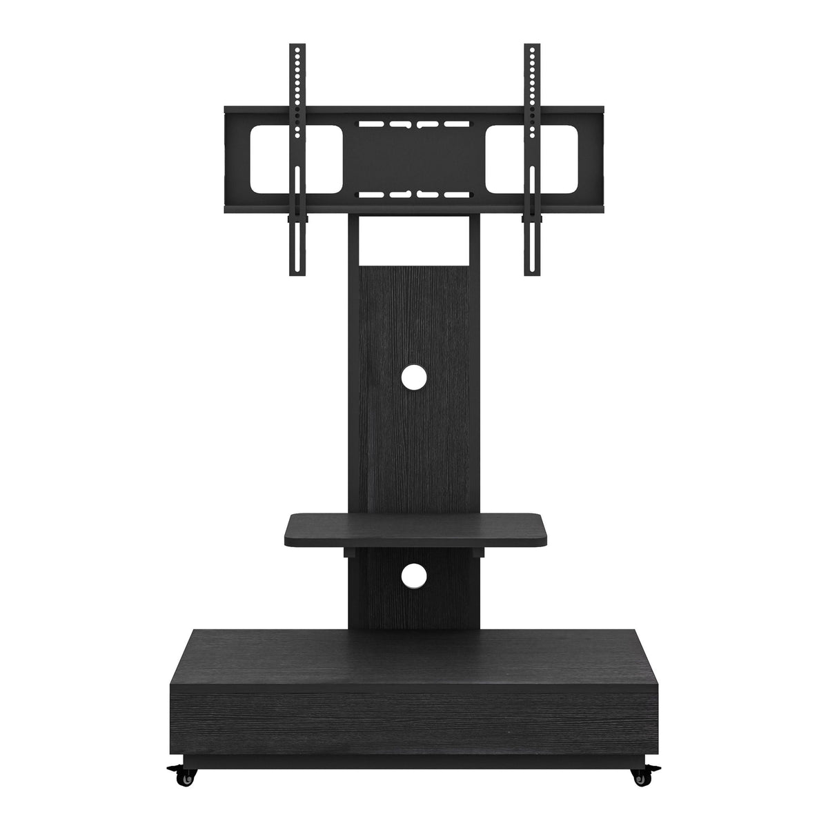 Mobile TV Cart by HouseOfZazla in black with pull drawer and lockable wheels rolling TV stand on Tampa Home & Garden Store