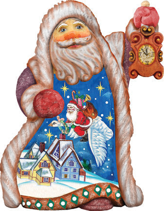 Santa Christmas Goose sculpted hand-painted ornament by G. DeBrekht with clock detail on Tampa Home & Garden Store
