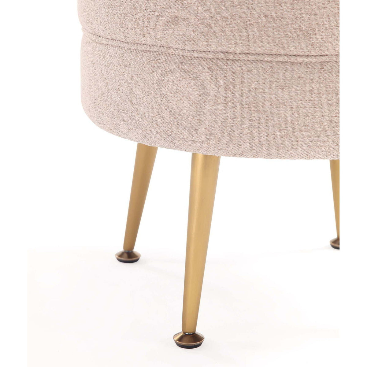 Bailey Upholstered Accent Ottoman soft pink textured fabric with gold tapered legs on Tampa Home & Garden Store
