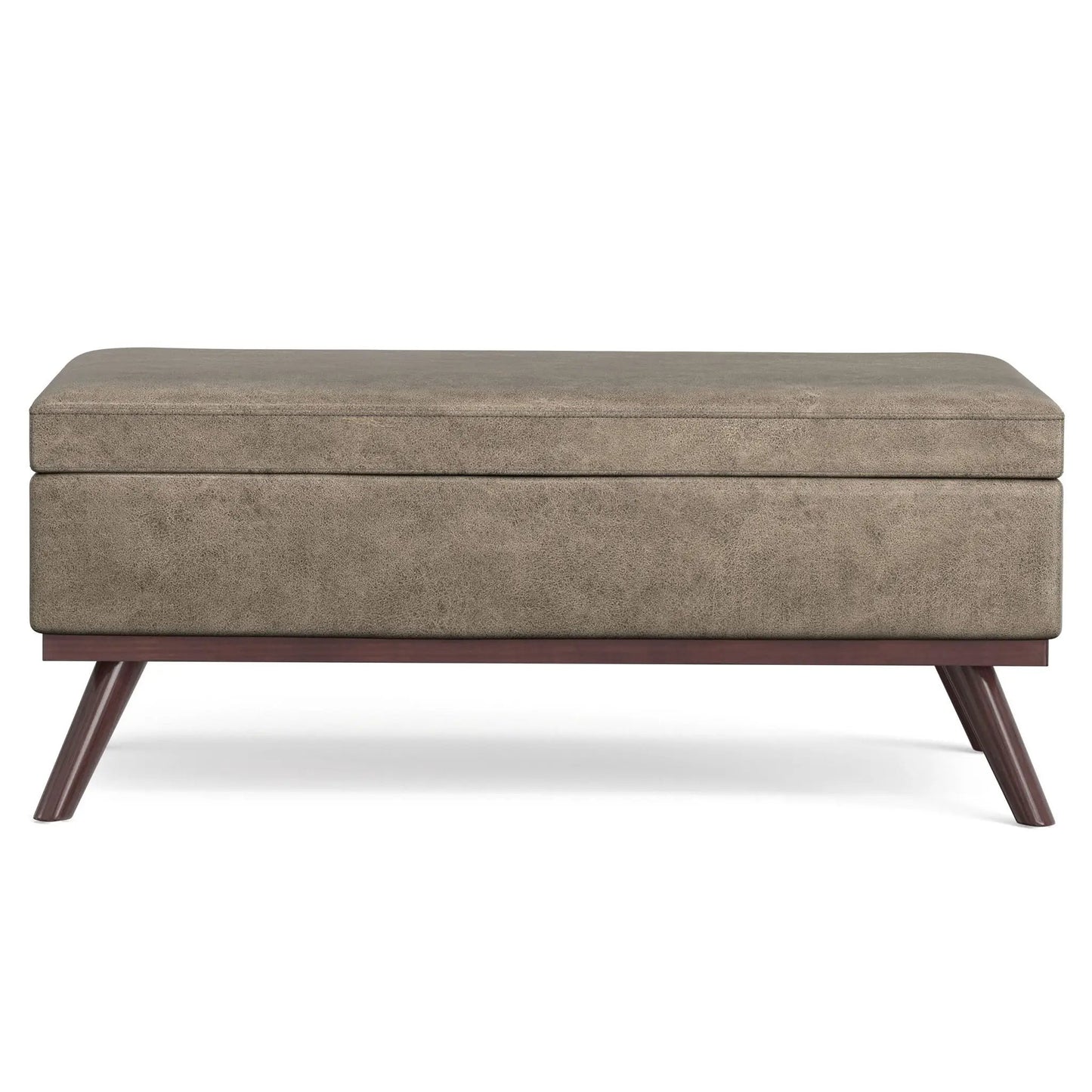 Owen multifunctional square storage ottoman in taupe textured fabric with wood legs on Tampa Home & Garden Store