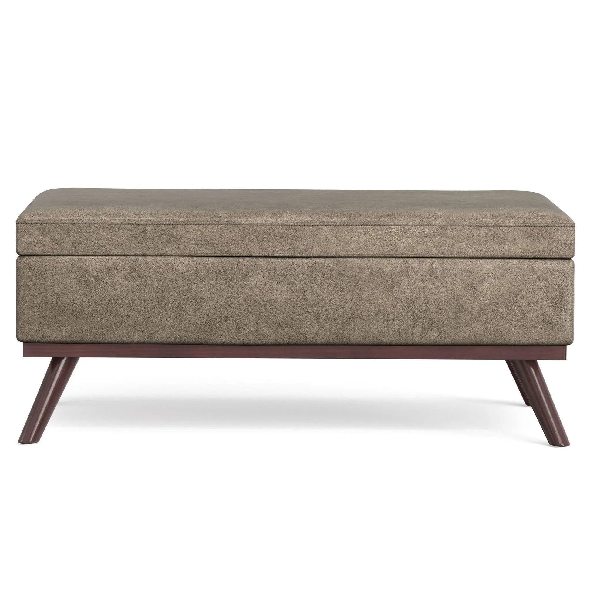 Owen multifunctional square storage ottoman in taupe textured fabric with wood legs on Tampa Home & Garden Store