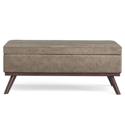 Owen multifunctional square storage ottoman in taupe textured fabric with wood legs on Tampa Home & Garden Store