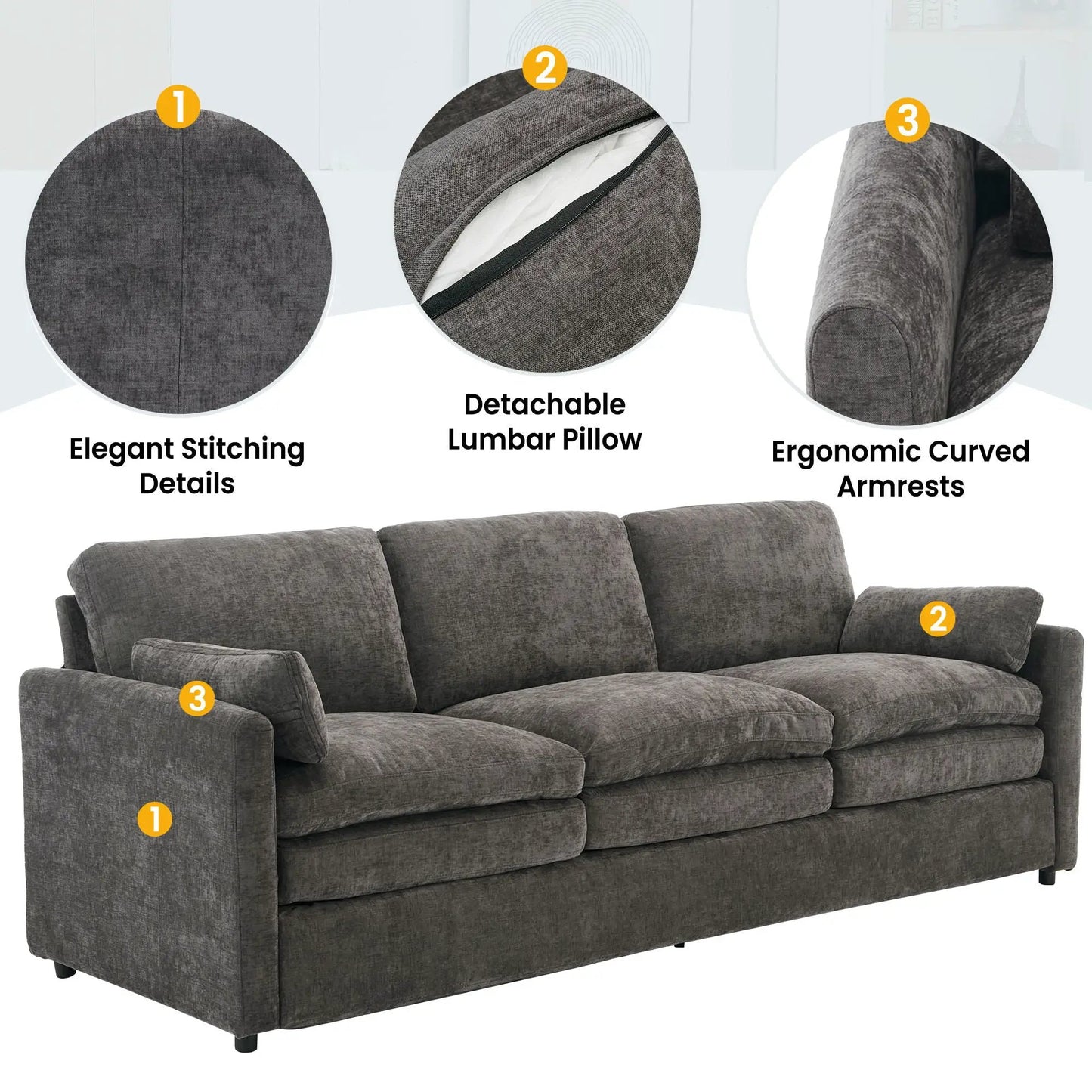 Cozy Upholstered 3 Seater Sofa for Living Room