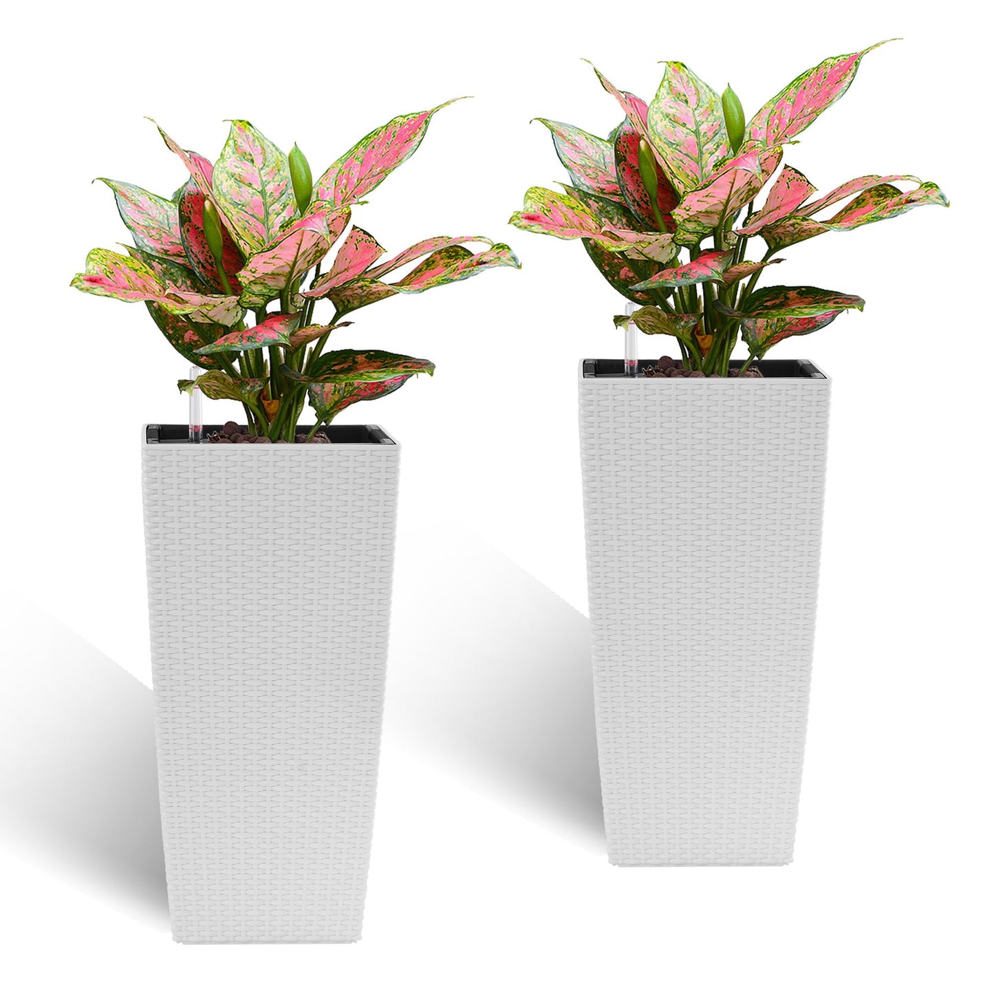 Indoor outdoor planter set of 2 with automatic watering, pink-leaved wicker planter HouseOfZazla on Tampa Home & Garden Store