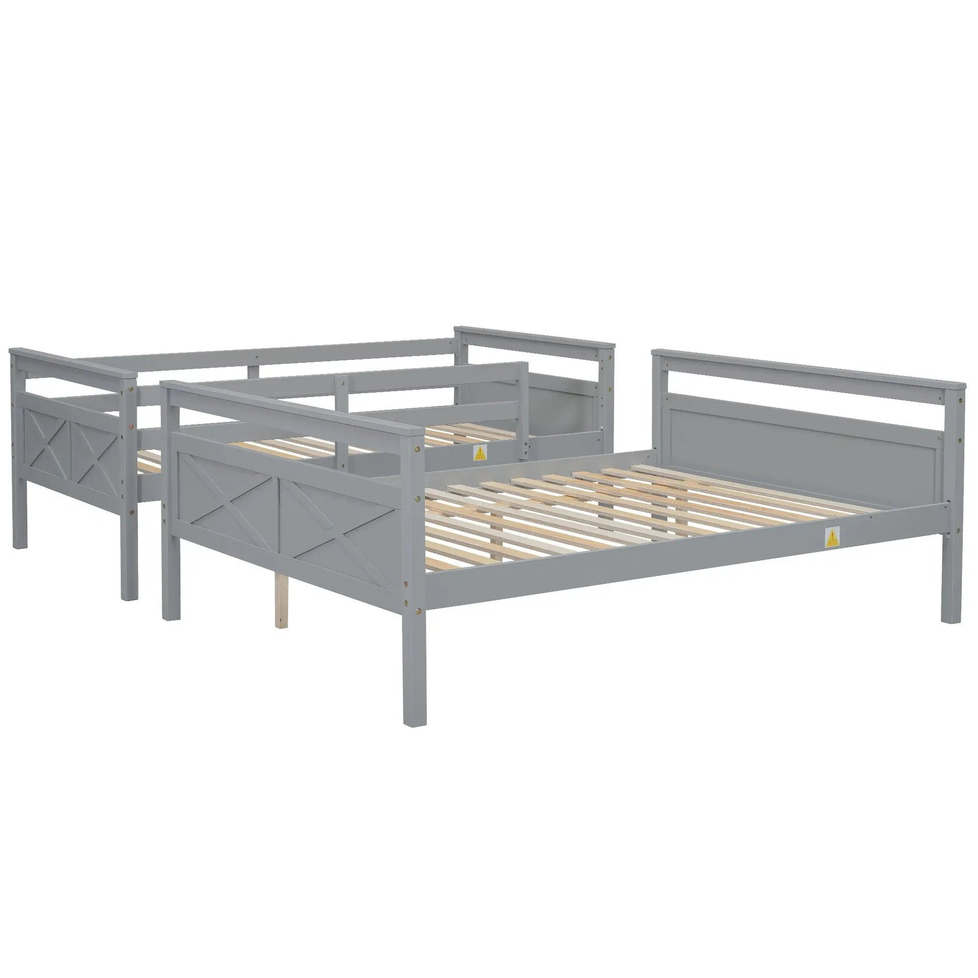 Bunk bed with ladder and safety guardrail, grey frame with slats, Unique Piece Furniture on Tampa Home & Garden Store