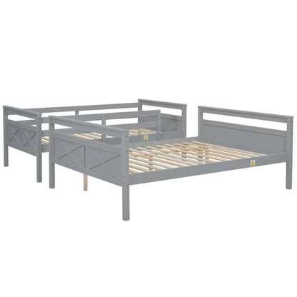Bunk bed with ladder and safety guardrail, grey frame with slats, Unique Piece Furniture on Tampa Home & Garden Store