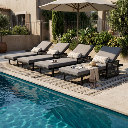 Black Iron Outdoor Chaise with Mixed Rope