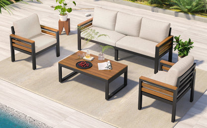 Go 4-Piece Outdoor Furniture Sofa Set with beige cushions and black metal frames on Tampa Home & Garden Store