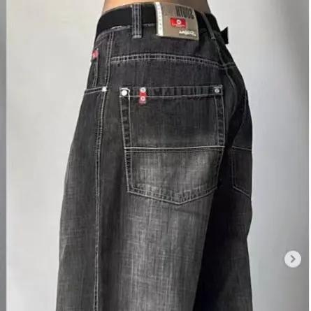 High waist retro distressed black gray wide-leg jeans FLIPSTYLEZLLC with back pockets on Tampa Home & Garden Store