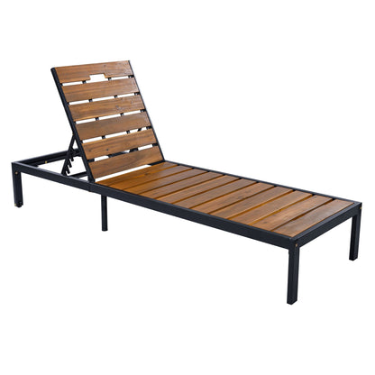Outdoor chaise with adjustable backrest wooden slats black metal frame HouseOfZazla sunlounger on Tampa Home & Garden Store