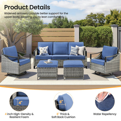 73.4in Wide Outdoor Wicker Sofa with blue cushions by HouseOfZazla for patio seating on Tampa Home & Garden Store