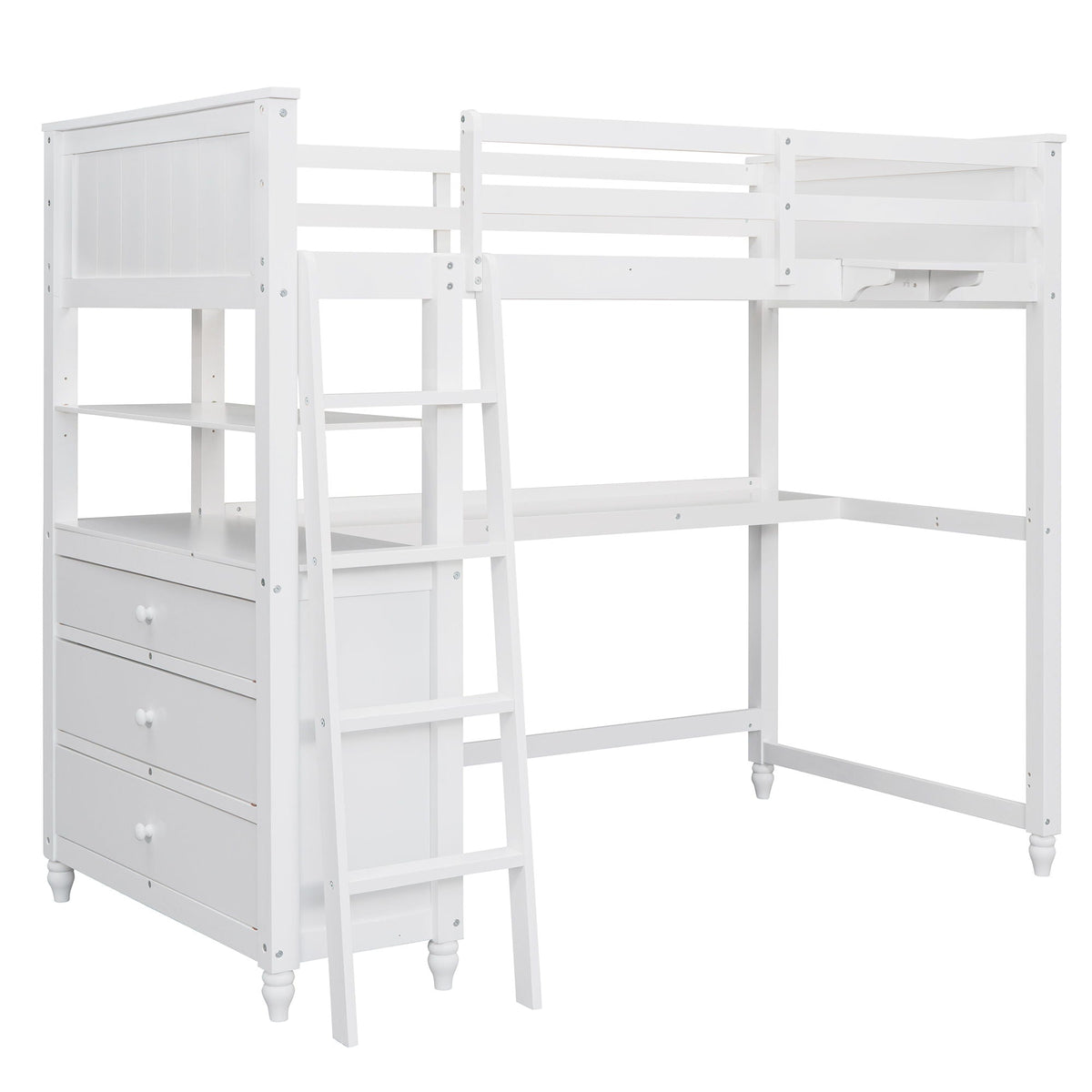 Space Saving Loft Bed with Desk and Drawers