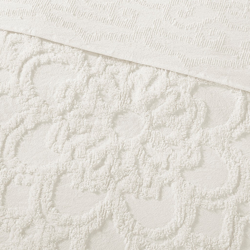 Tufted Cotton Chenille Medallion Fringe Coverlet Mini Set Off-White by HouseOfZazla on Tampa Home & Garden Store
