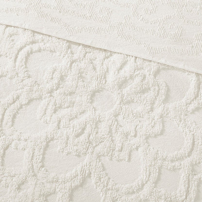 Tufted Cotton Chenille Medallion Fringe Coverlet Mini Set Off-White by HouseOfZazla on Tampa Home & Garden Store