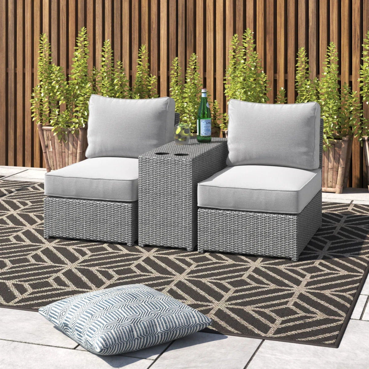 Weather Resistant Wicker Conversation Set with Cushions 3pc set with 2 chairs and table on Tampa Home & Garden Store