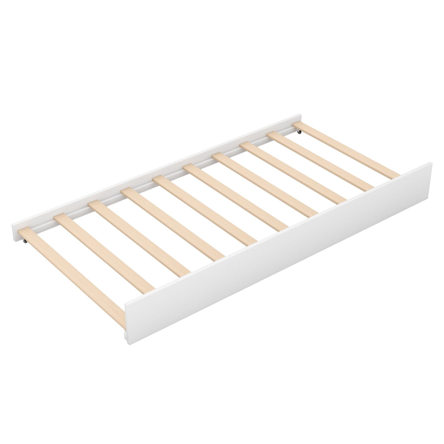 White twin trundle bed frame with light wood slats and white side panels HouseOfZazla on Tampa Home & Garden Store