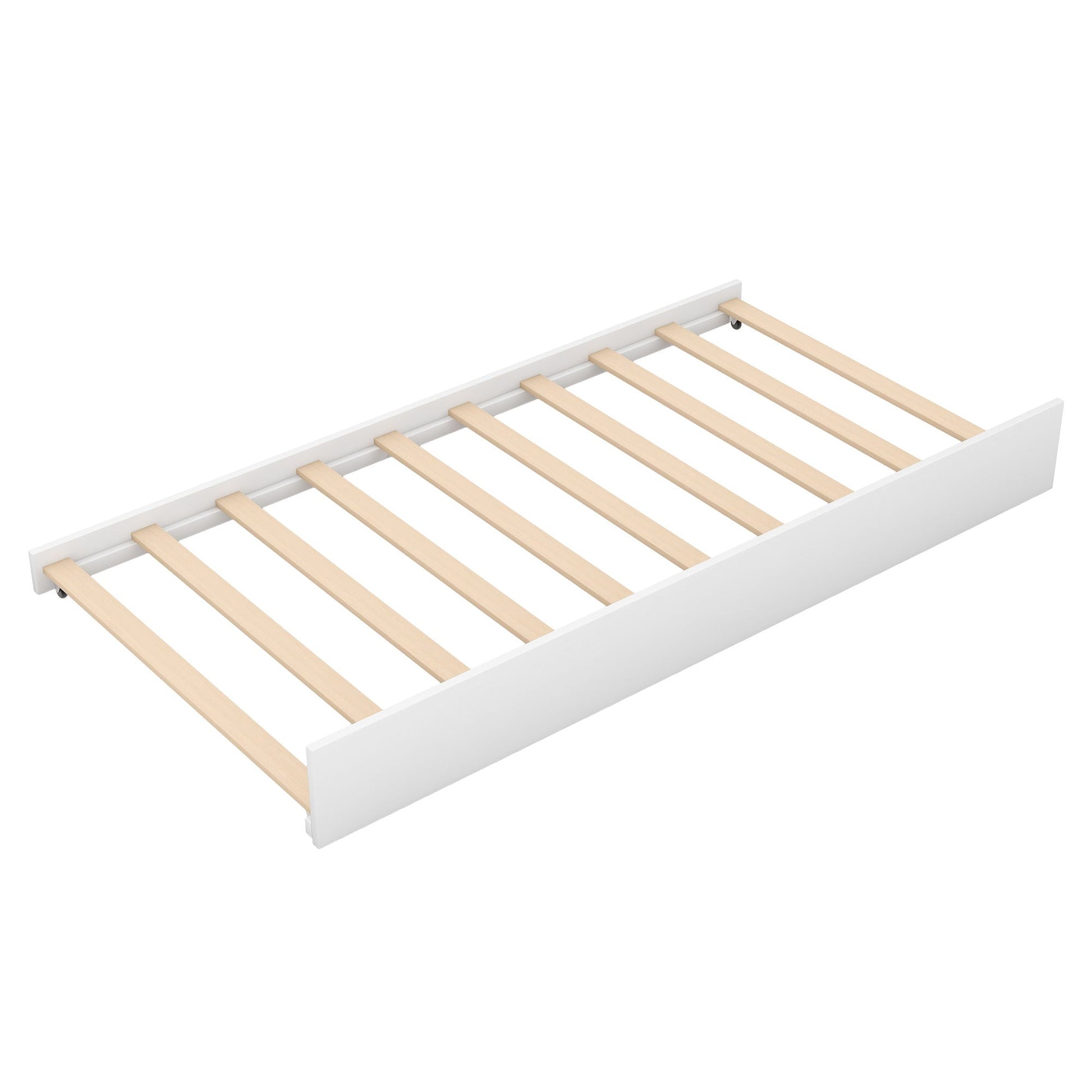 White twin trundle bed frame with light wood slats and white side panels HouseOfZazla on Tampa Home & Garden Store
