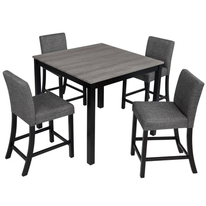 5 Piece Counter Height Dining Set with square gray woodgrain tabletop and 4 upholstered chairs on Tampa Home & Garden Store