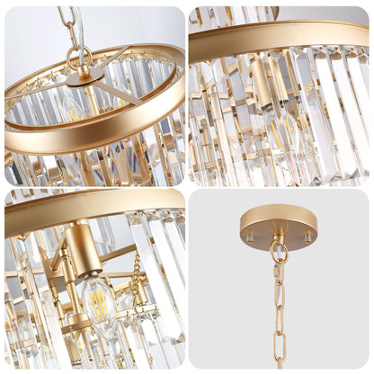 Golden Luxury Crystal Chandelier 23.6in with gold frame and crystal prisms by HouseOfZazla on Tampa Home & Garden Store