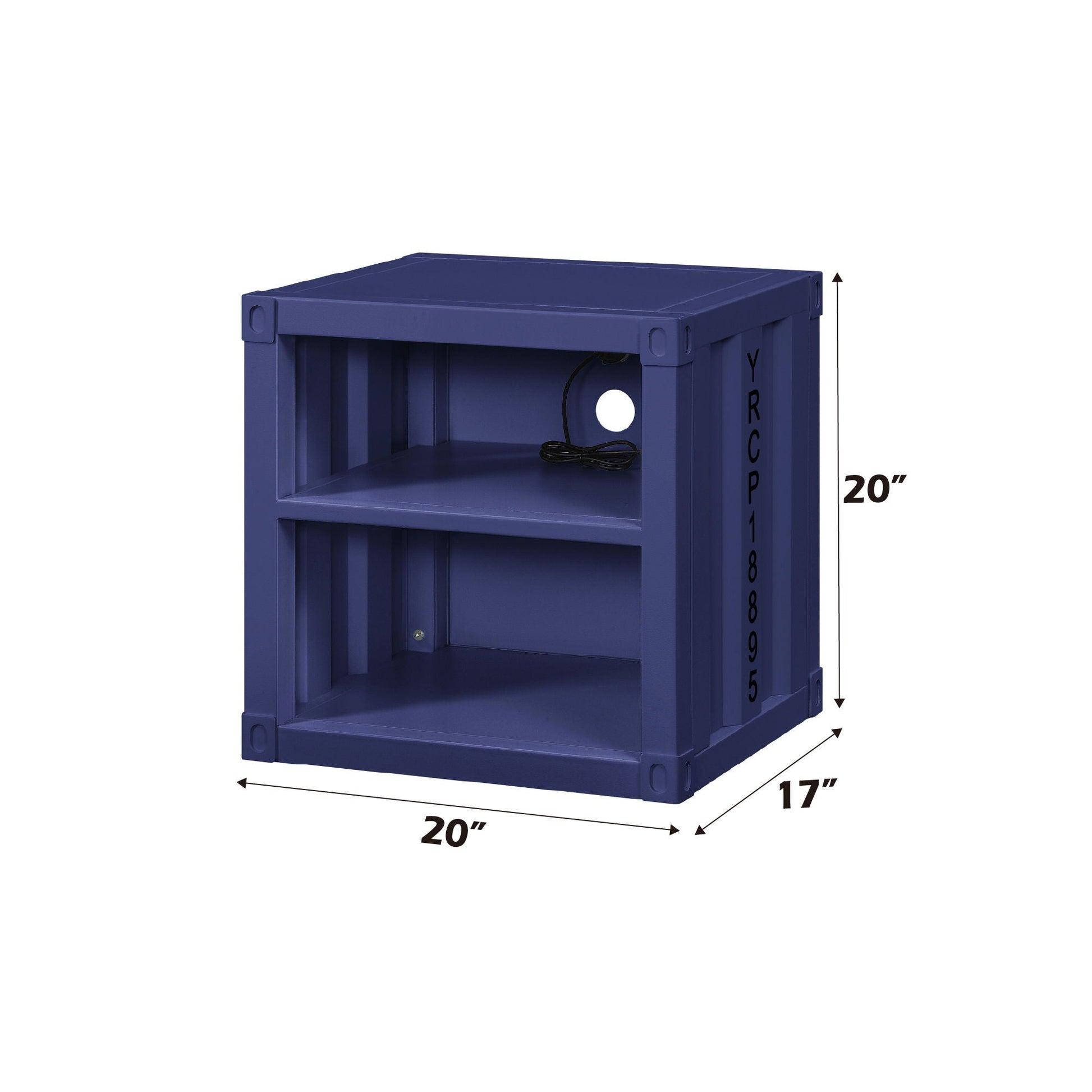 Cargo Nightstand with USB by HouseOfZazla, blue crate-style accent nightstand 20x17x20 in on Tampa Home & Garden Store