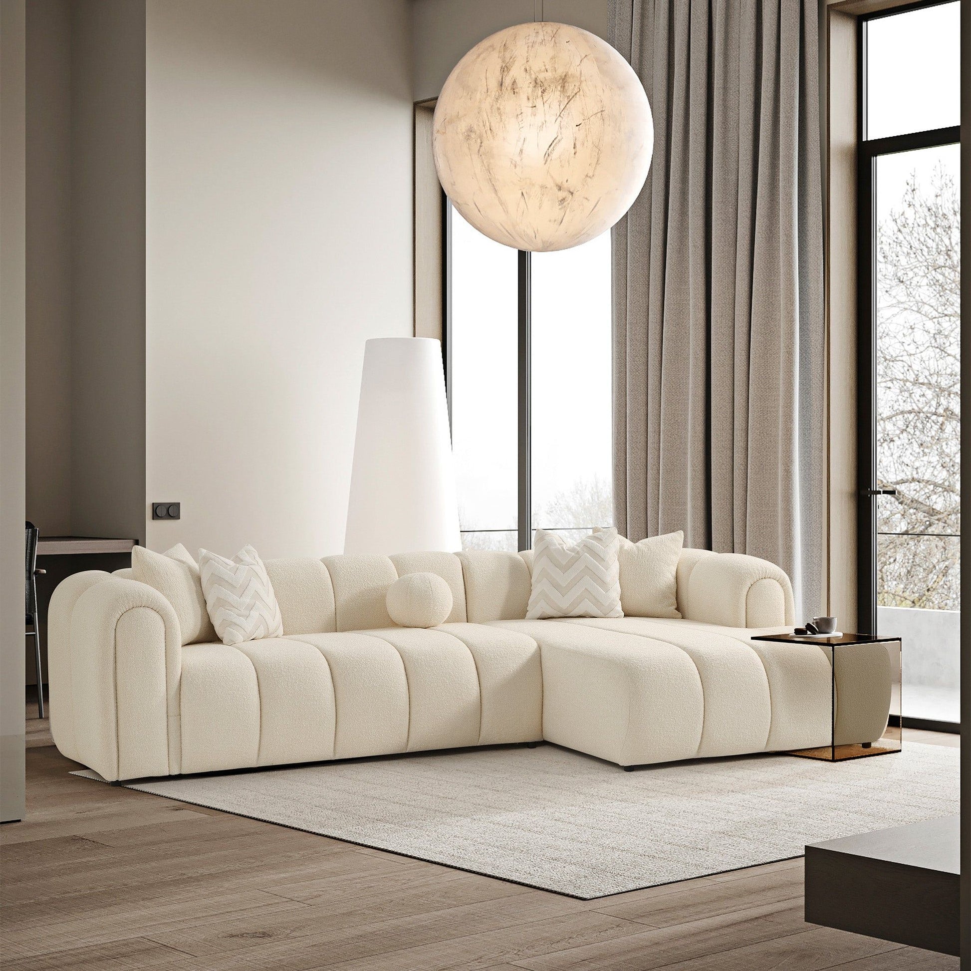 Beatrice right tufted ivory sectional sofa by HouseOfZazla on Tampa Home & Garden Store