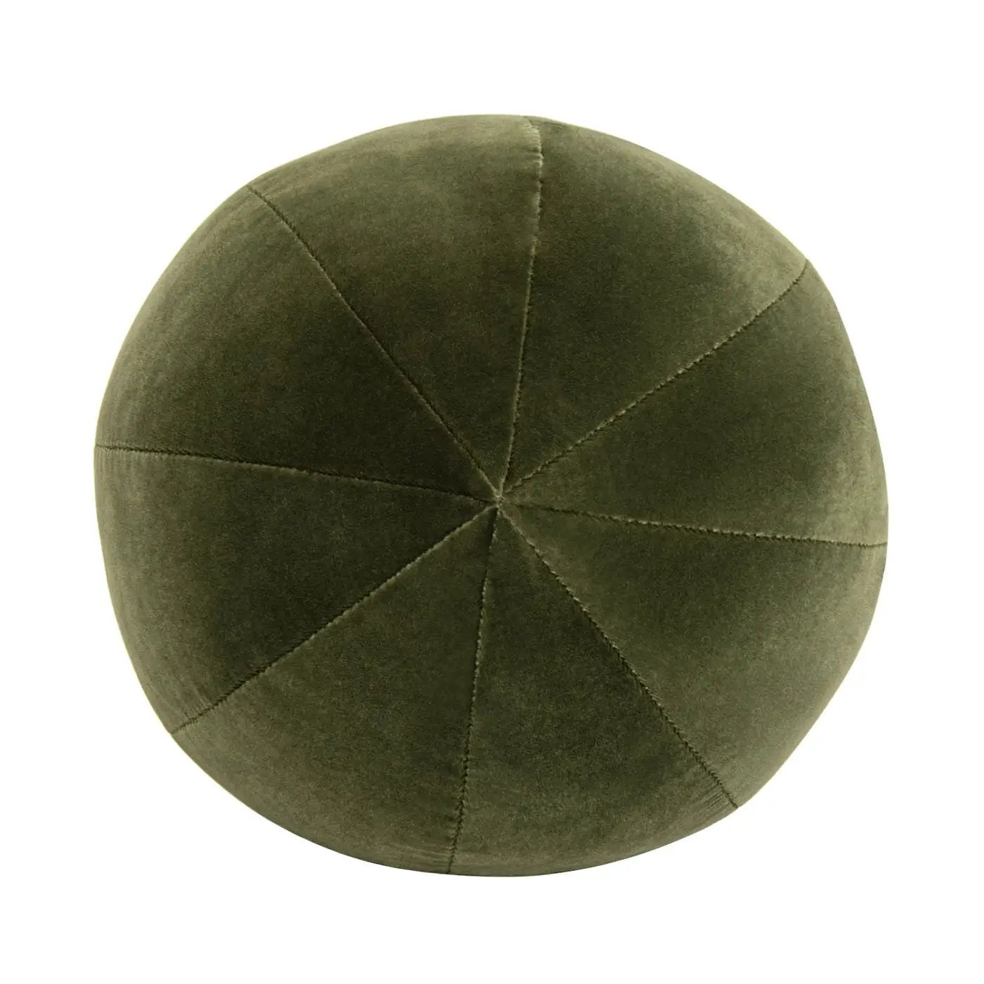 Luna round velvet throw pillow olive green sphere with stitched seams on Tampa Home & Garden Store