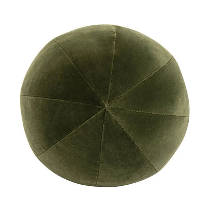 Luna round velvet throw pillow olive green sphere with stitched seams on Tampa Home & Garden Store