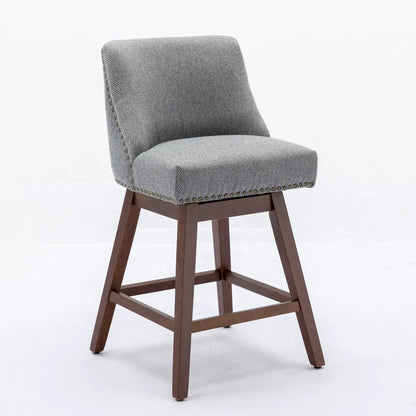 Counter height swivel stool 26 in seat, gray fabric with nailhead trim and wood legs on Tampa Home & Garden Store