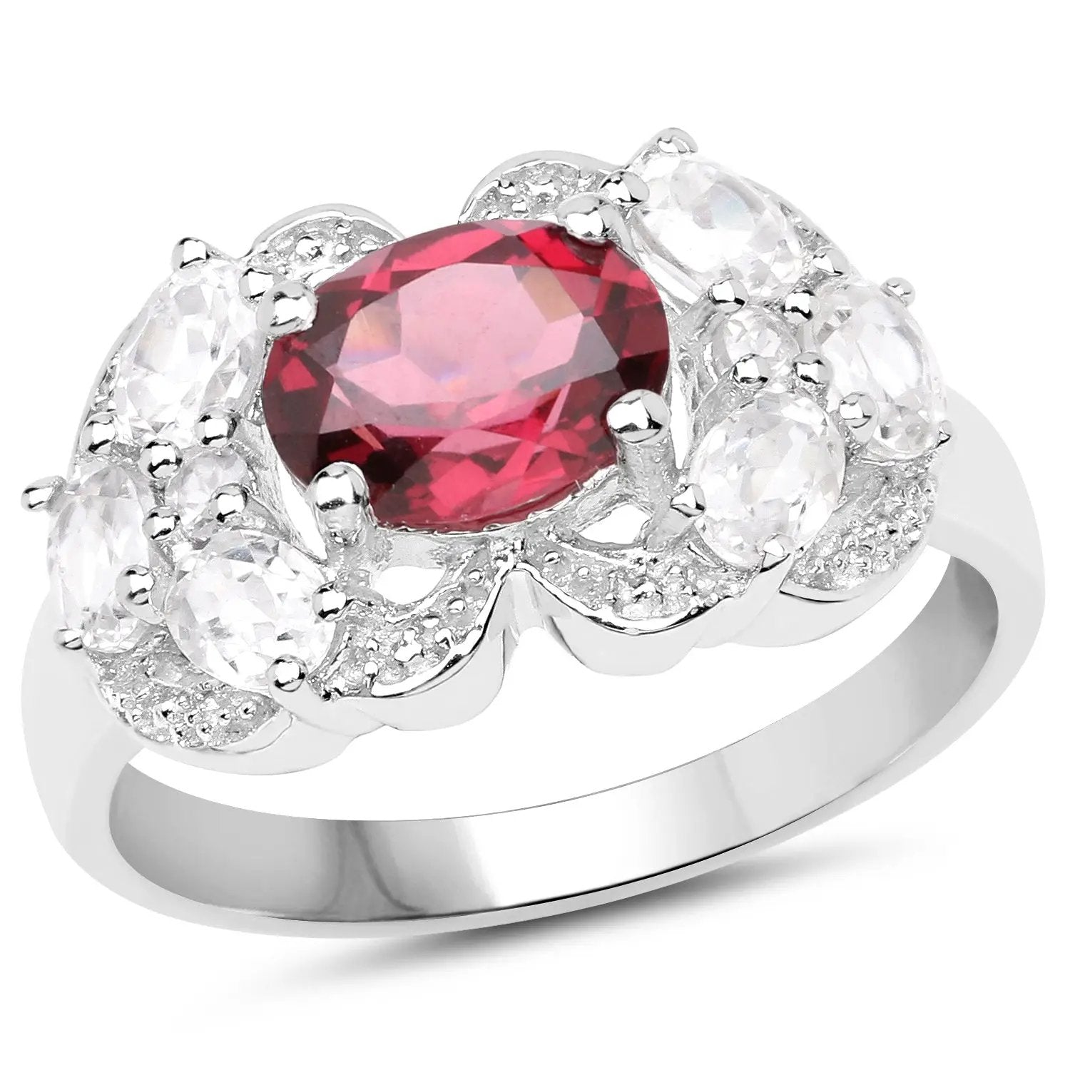 Ring with 3.16ct genuine rhodolite center and white zircon halo in .925 sterling silver on Tampa Home & Garden Store