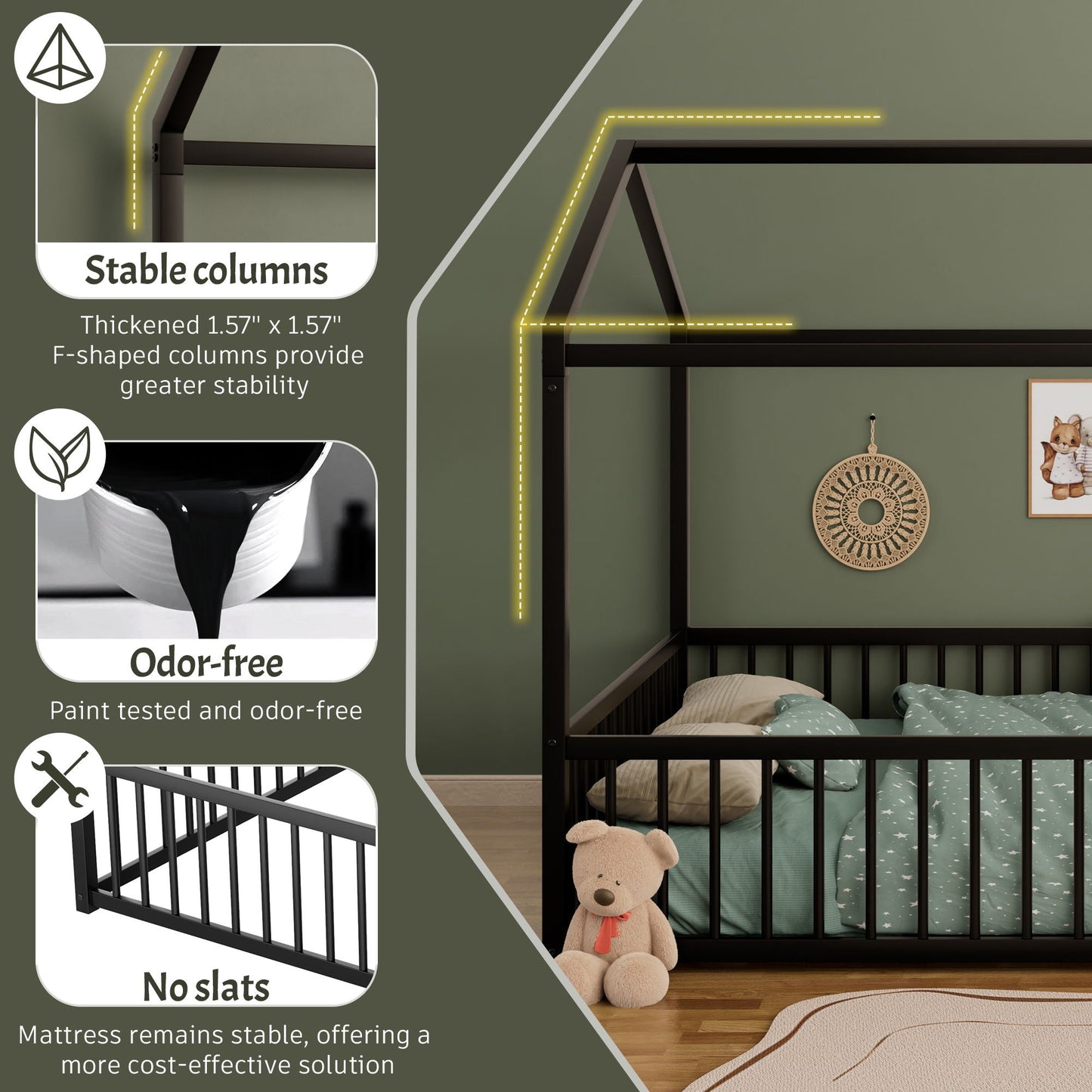 Cozy Montessori House Floor Bed and a Safety Rail