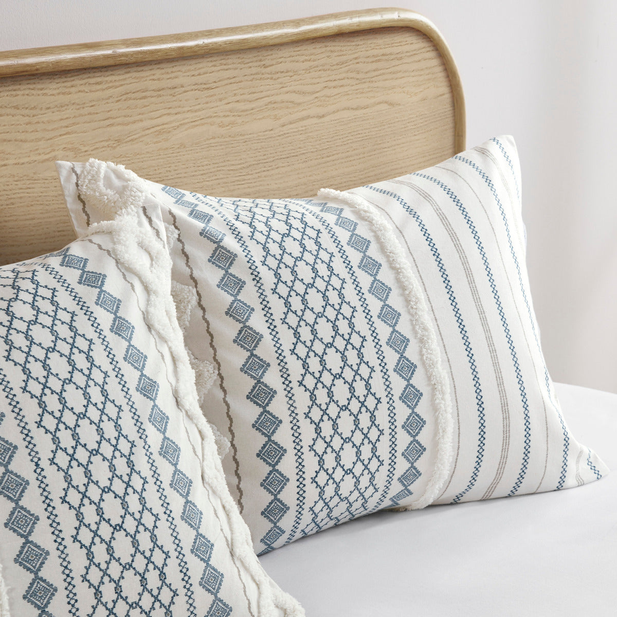 King/Cal King cotton duvet set with blue Aztec print and chenille trim; 2 pillow shams on Tampa Home & Garden Store