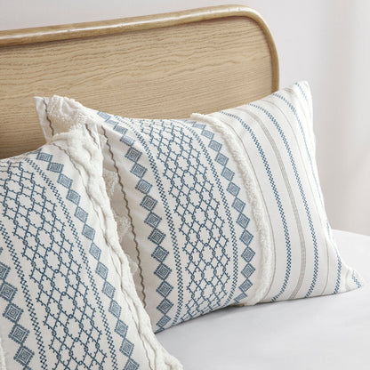 King/Cal King cotton duvet set with blue Aztec print and chenille trim; 2 pillow shams on Tampa Home & Garden Store