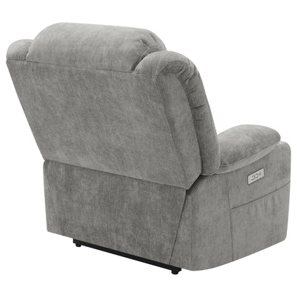 Beca Upholstered Power Lift Recliner gray fabric with cupholders and USB charging by HouseOfZazla on Tampa Home & Garden Store