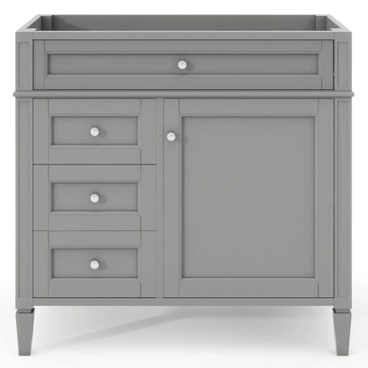 Gray bathroom vanity base with 2 drawers and tip-out drawer, chrome knobs, storage cabinet on Tampa Home & Garden Store