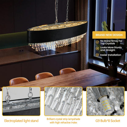 Chandelier 39' Modern Crystal Chandelier with Black Imitation Velvet Shade, crystal drop strands on Tampa Home & Garden Store
