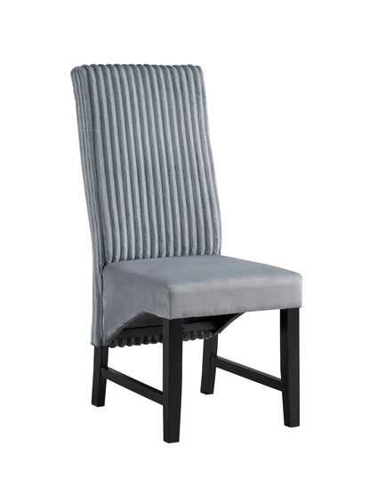Kini Corduroy Side Chair backrest with vertical channels, gray fabric seat, black legs on Tampa Home & Garden Store