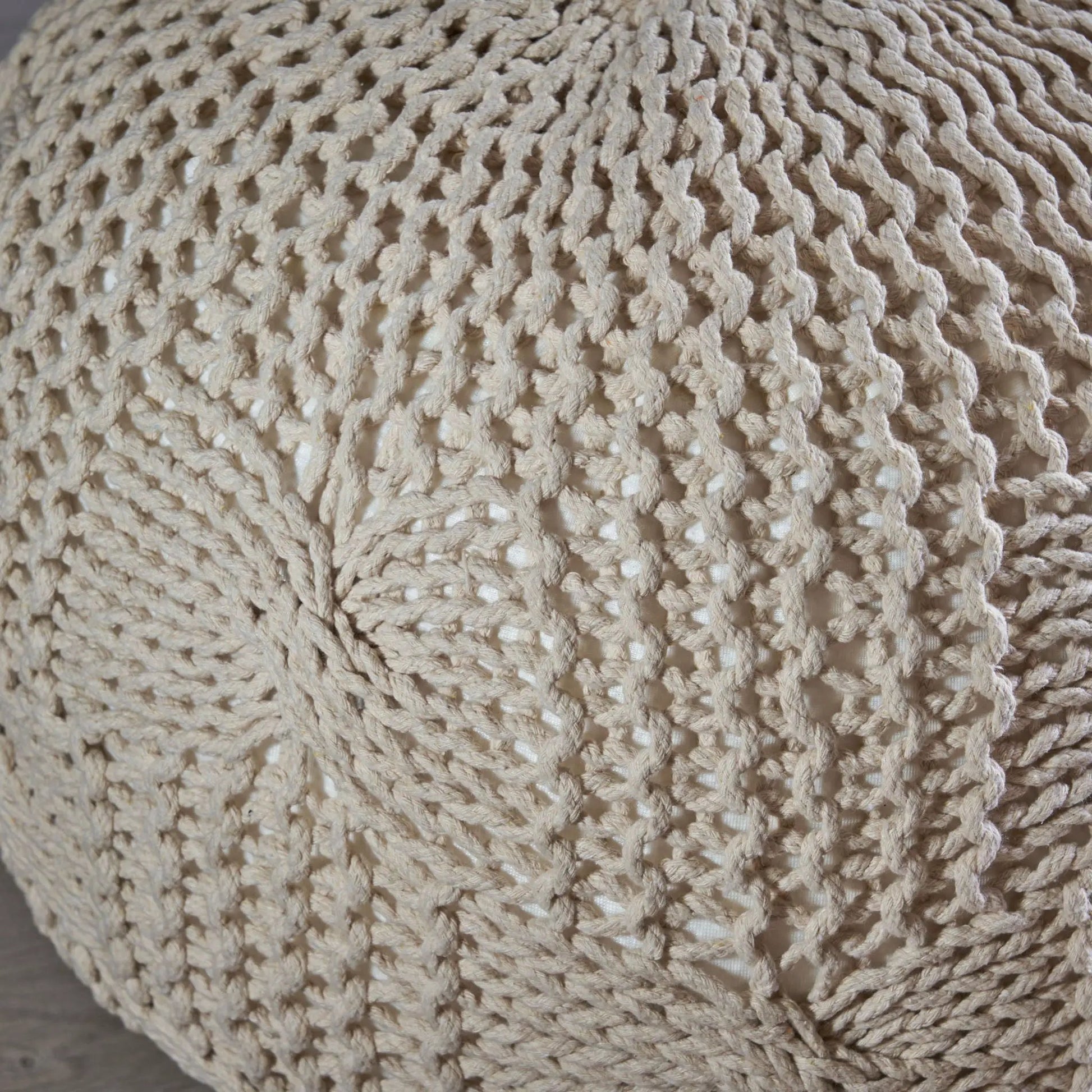 Bordeaux knitted round pouf beige rope texture Unique Piece Furniture accent pouf on Tampa Home & Garden Store