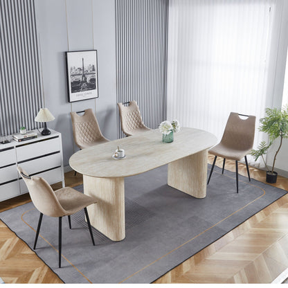 American White Oak Dining Table and Extension in light oak with beige quilted chairs on Tampa Home & Garden Store