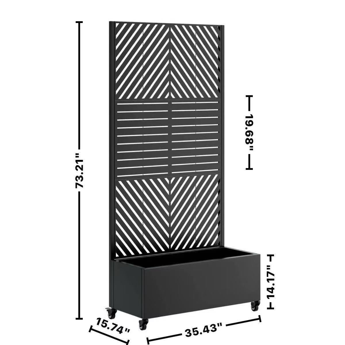 HouseOfZazla metal planter box with trellis, black steel on casters on Tampa Home & Garden Store