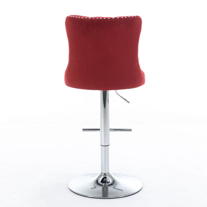 Red upholstered swivel bar stool with tufted back, chrome pedestal base and height-adjustment lever on Tampa Home & Garden Store